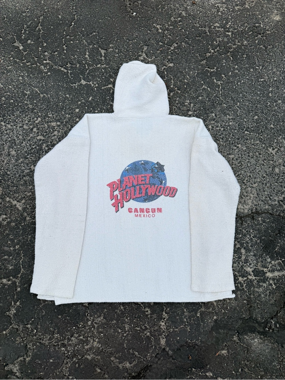 Early 90’s Planet Hollywood Cancun Mexico White heavy towel Hooded Pullover
